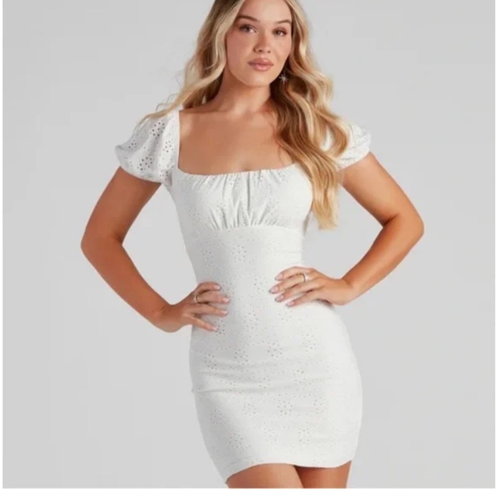Windsor White Mini Dress with Eyelet Detail